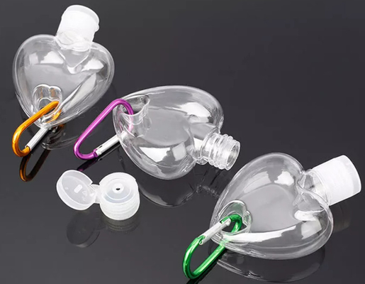 50ml Transparent Pet Plastic Heart Sanitizer Bottle No Leakage