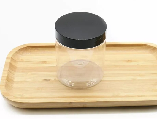 Empty Screw Cap 400ml Plastic Jar Transparent Refillable With Black Lid